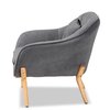 Baxton Studio Valentina Mid-Century Transitional Grey Velvet Upholstered and Natural Wood Finished Armchair 195-12437-ZORO